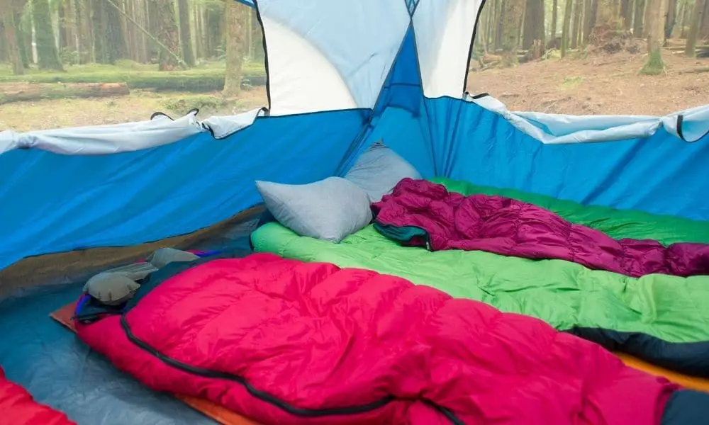 sleeping bags in a tent
