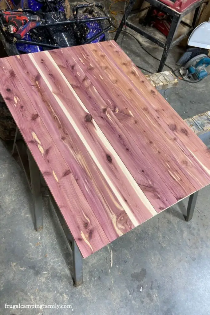 finished cedar plank table