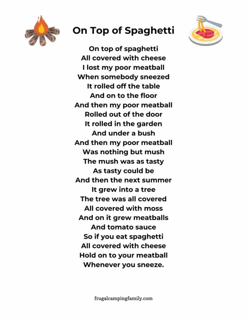 lyrics to on top of spaghetti