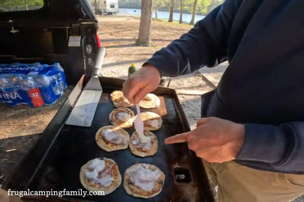 One ingredient camping pancakes on the griddle