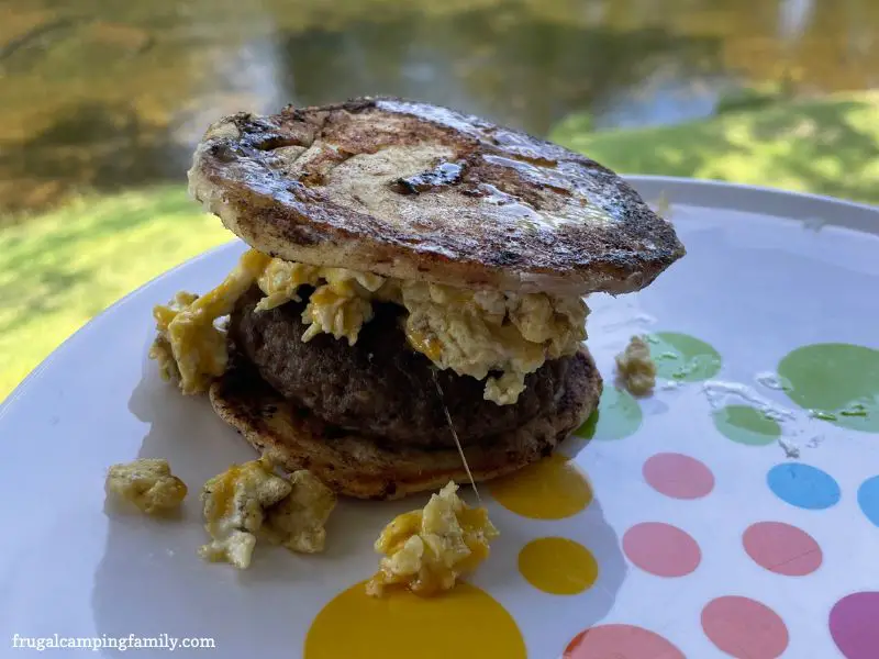 Cinnamon roll sandwich with sausage and egg